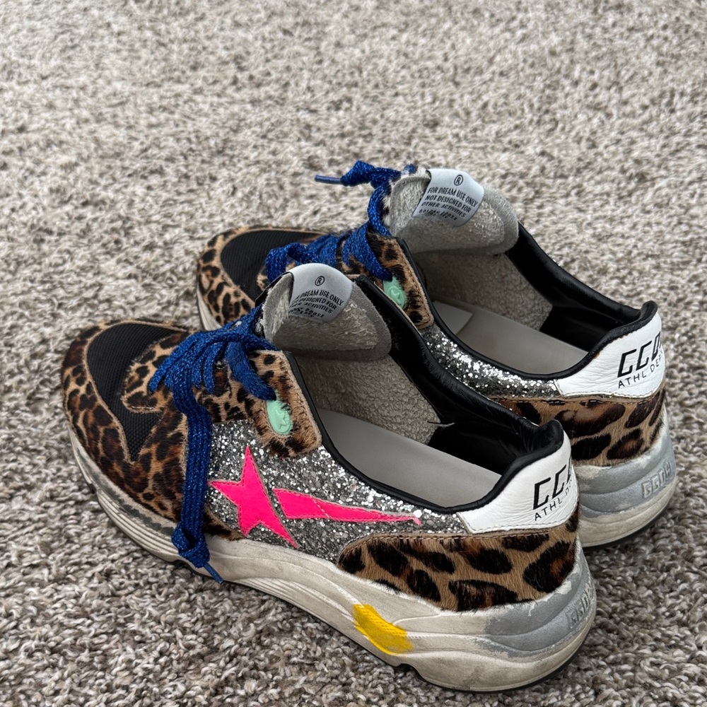 Leopard Print Golden Goose Sneakers with Blue Laces - Picture 4 of 5